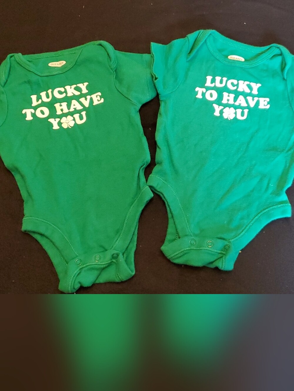 Two St. Patrick's Day Old Navy Green 'Lucky To Have You' Bodysuits